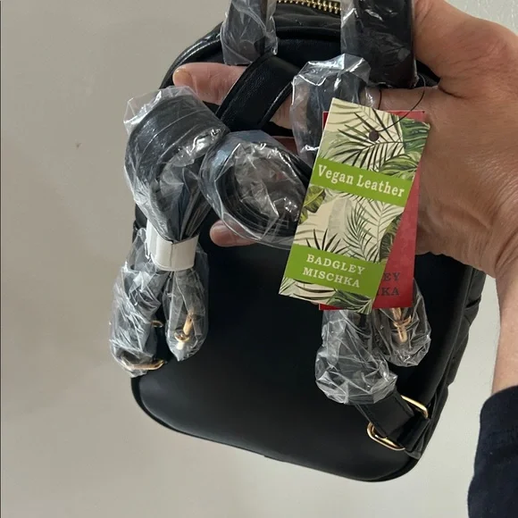 Badgley Mischka Mini Black Quilted Backpack with Gold Studs - Picture 2 of 7